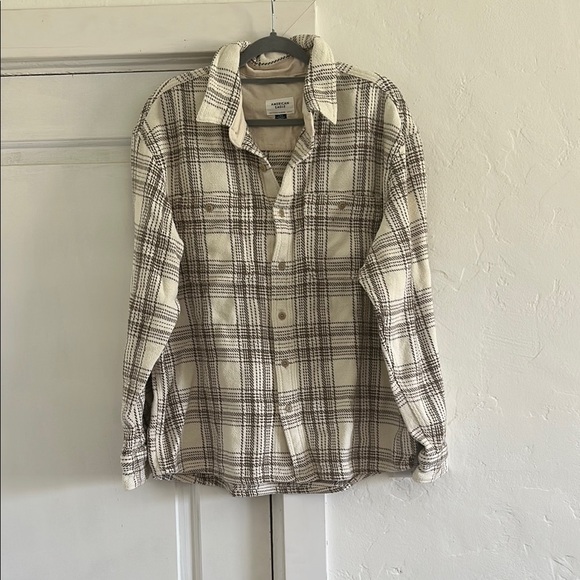 American Eagle Outfitters Other - American Eagle Cream and Brown Plaid Button-Up Flannel